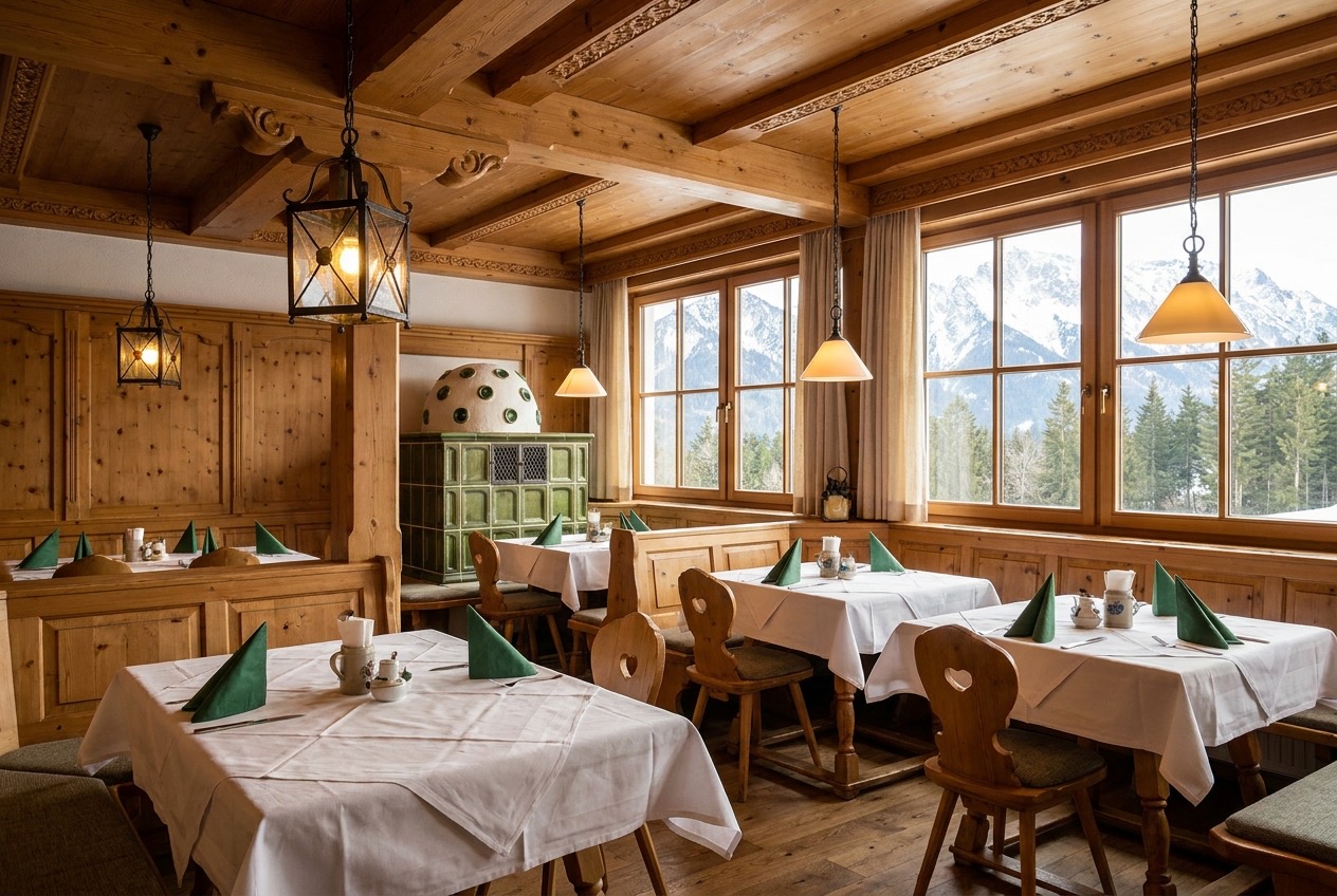 Die holzvertäfelte Stube des Restaurants Die Stubn